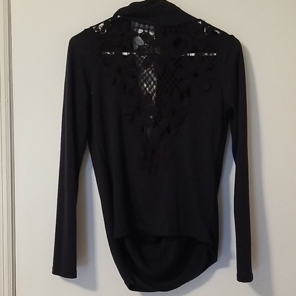 Navy Draped Crochet Back Sweater - Picture 3 of 4